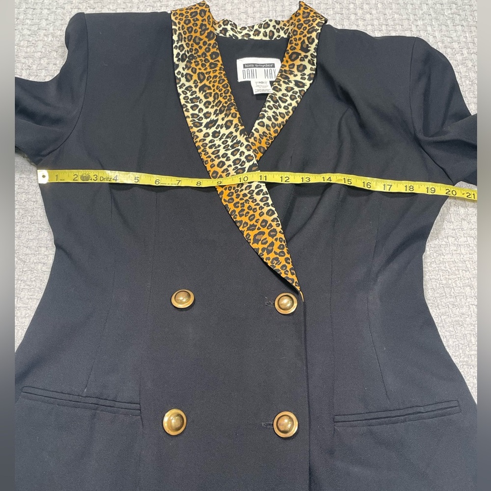 Vintage Black Double Breasted Blazer Jacket Leopard Print Collar Retro 80’s 90’s - Picture 13 of 16